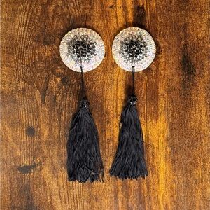 Handmade Silver and Black Burlesque Pasties with Spinning Tassels – New